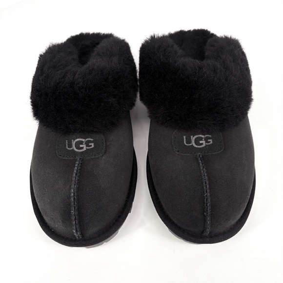 UGG | Coquette Cozy Sheepskin Slip-On Black Fur Shearling Slippers | Sz 10 - Picture 6 of 13